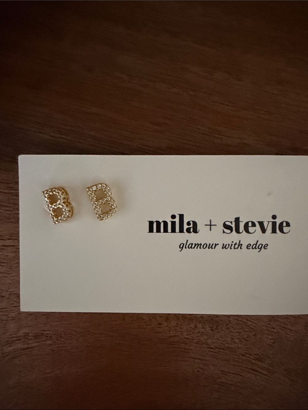 Gold Crystal 'B' Initial Stud Earrings